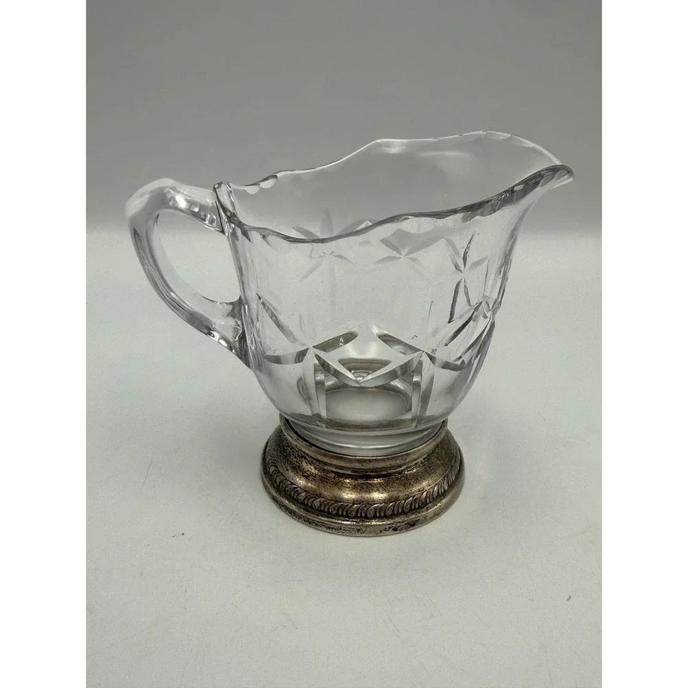 Duchin Creation Sterling Silver Weighted Base Cut Glass Creamer and Sugar Set